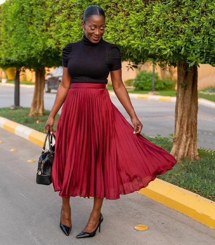 Pleated Skirt And Plain Tops